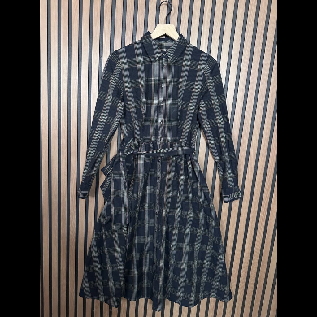 1901 Shirt Dress 2 / Xs Womens Black A Line Seersucker Belted Midi Plaid Checked